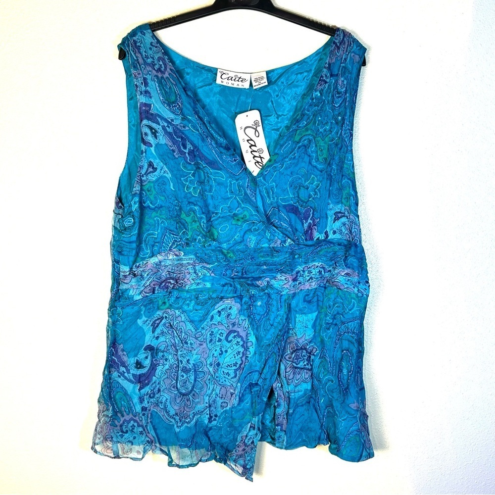 CAITE WOMAN Top Sleeveless Size 1X Blue Paisley Print Babydoll Fairy Whimsy NEW